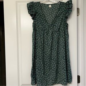 Green flutter sleeve babydoll dress